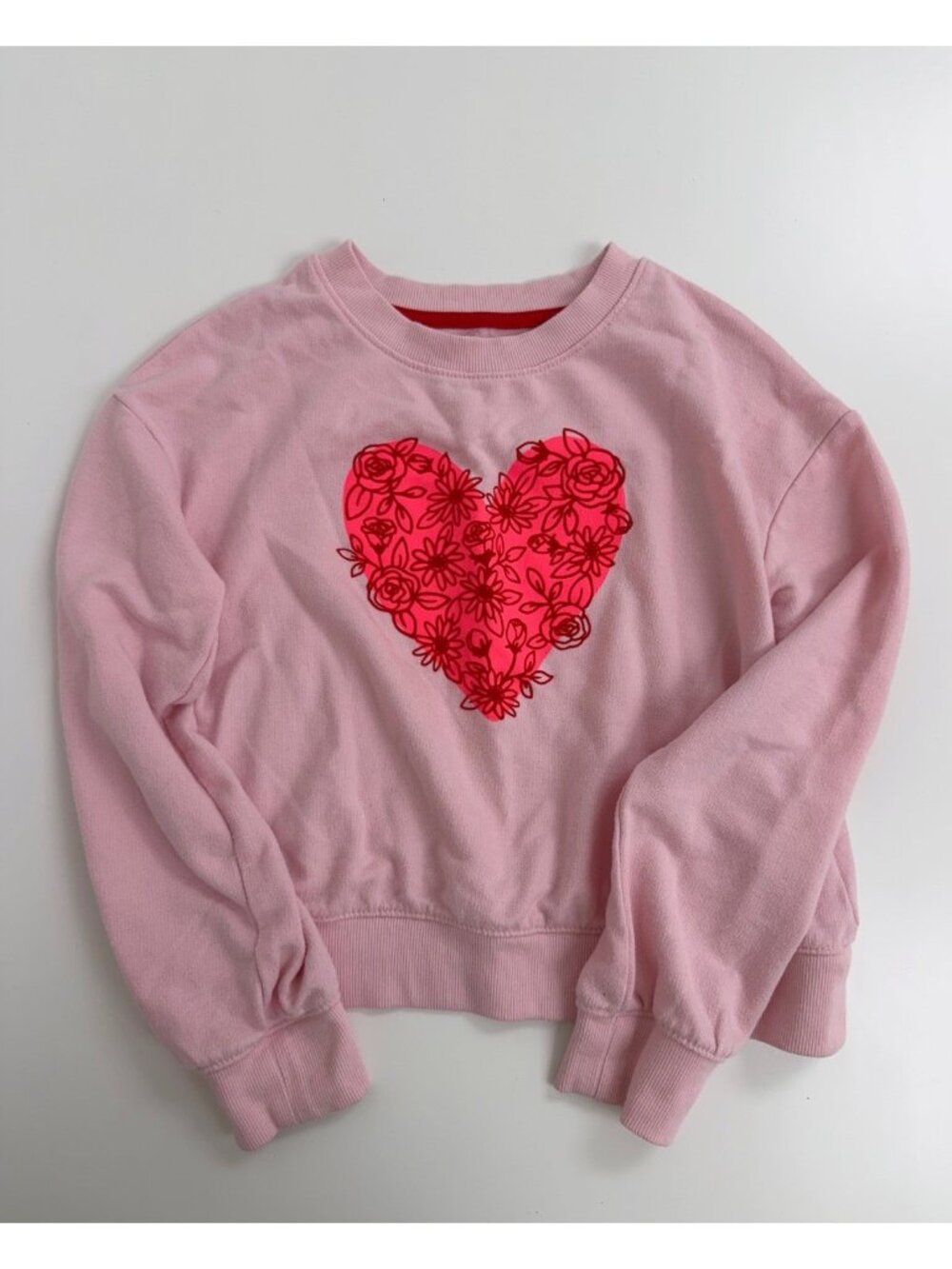 Girls Pink Red Cat & Jack Heart Love Floral Sweatshirt Top Sz Medium 8